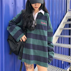 Magma - Long-Sleeve Striped Oversized Polo Shirt Magma - Long-Sleeve Striped Oversized Polo Shirt
