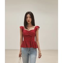 Puff-Sleeve Plaid Peplum Blouse