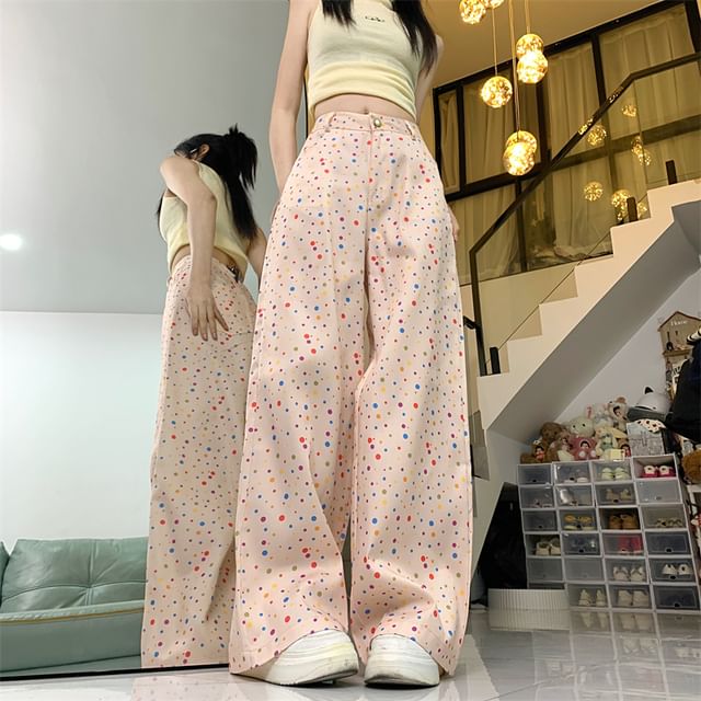 RONIN-Mid Rise Dotted Wide Leg Pants