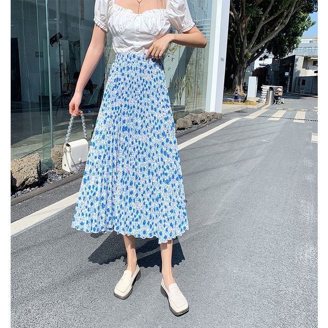 Juuri Floral Print Midi A-Line Skirt YesStyle