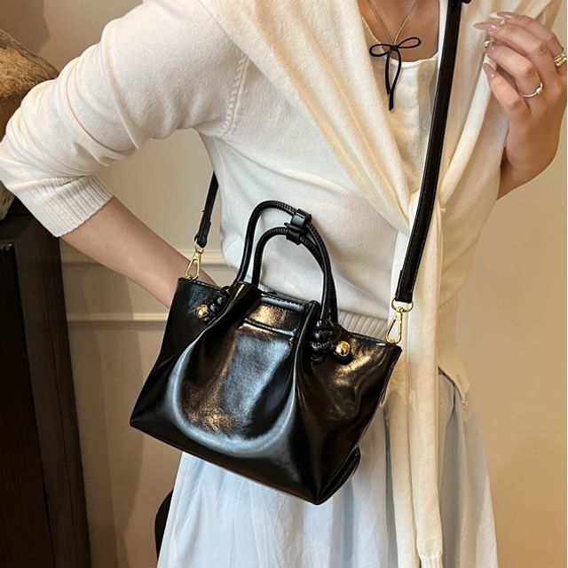 Skyglow-Faux Leather Plain Tote Bag