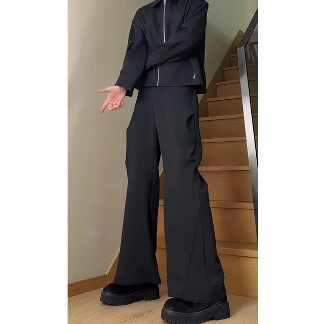 Real Boy-Mid Rise Plain Flared Dress Pants