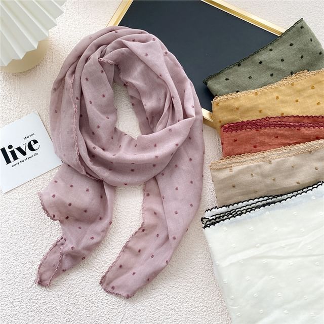 Frior-Dotted Lace Trim Scarf