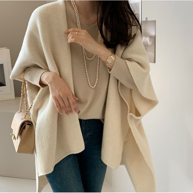 Coris-Plain Open Front Cape Cardigan