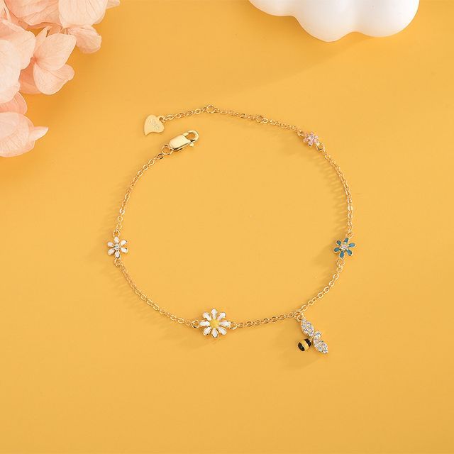 Eucalyse 925 Sterling Silver Flower Bee Bracelet YesStyle