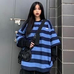 Giuliana - 假两件长袖刺绣字母条纹T裇 Giuliana - 假两件长袖刺绣字母条纹T裇