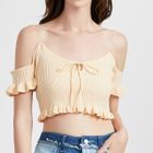 Pandaramma - Off Shoulder Ruffled-Trim Tie-Front Cropped Top
