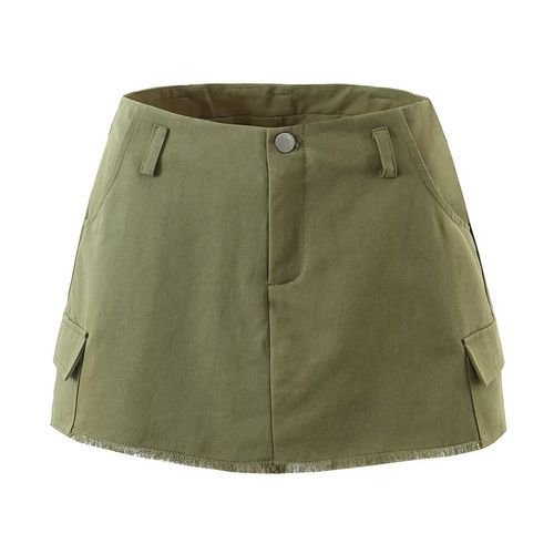 Khaki Green Line Skirt, Green Cargo Skirt Women