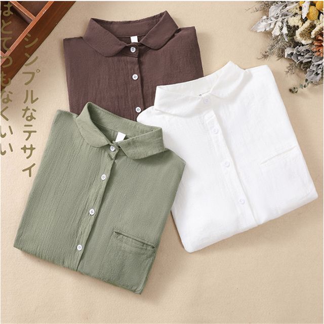 Lewwe-Short-Sleeve Plain Linen Shirt