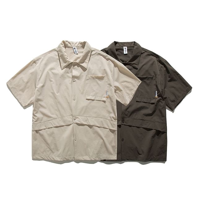 Shineon Studio-Short-Sleeve Pocketed Plain Shirt
