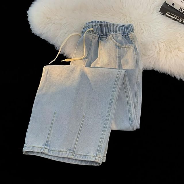 Mimiyox-Drawstring Waist Wide Leg Jeans