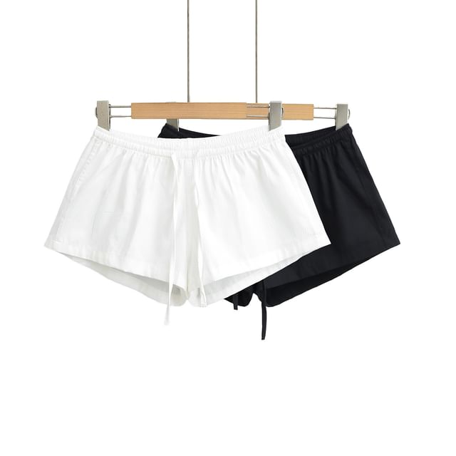Asiris-Drawstring Waist Plain Wide Leg Shorts