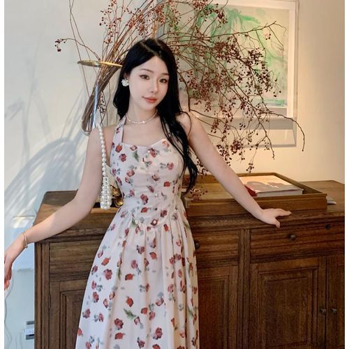 Korean Style Floral Printed V-Neck Wrap Dress – MyDearCloset