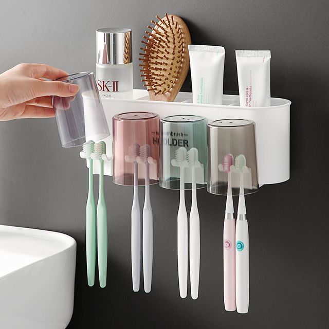 Home Simply - Plastic Toothbrush Cup Wall Organizer / Toothpaste ...