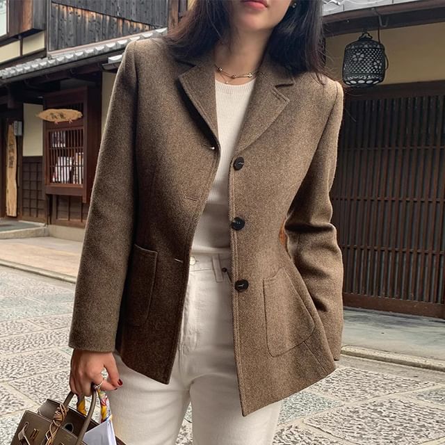 Coris-Notch Lapel Plain Single Breasted Blazer