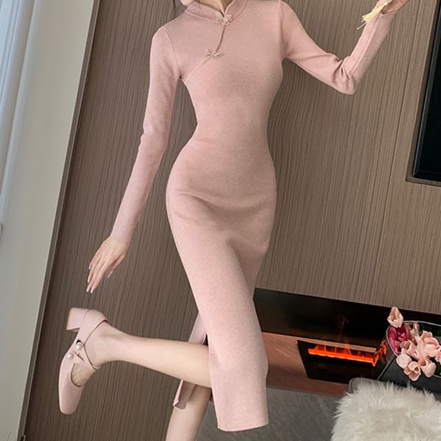 knitted dress brown LONG BROWN KNIT DRESS main image 1