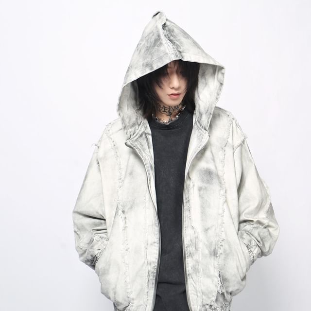 Derbundy-Panel Fray Hood Zip Jacket