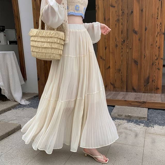 Juuri-High Rise Maxi Pleated A-Line Skirt