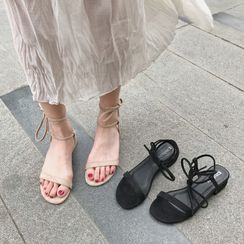 COCUNA - Block Heel Tie Ankle Sandals COCUNA - Block Heel Tie Ankle Sandals