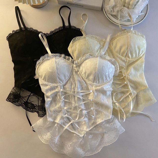 Yako-Tie-Strap Lace Cami Top