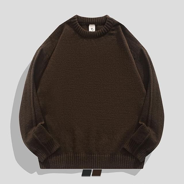 purplelouve-Crewneck Plain Sweater