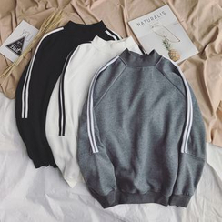 JUN.LEE - Stripe-Trim Mock Neck Sweatshirt JUN.LEE - Stripe-Trim Mock Neck Sweatshirt