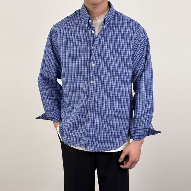 DragonRoad-Long-Sleeve Plaid Button-Up Shirt