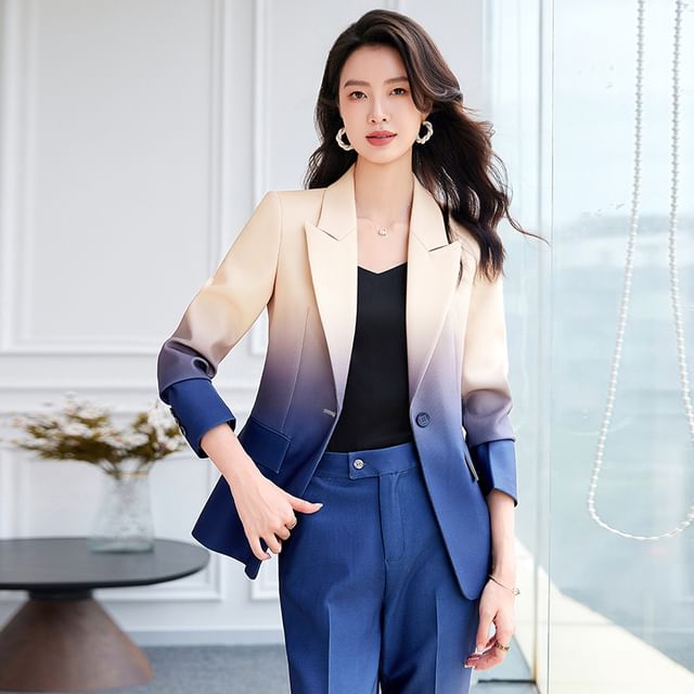 Skyheart-One Buttoned Gradient Blazer Dress Pants Set