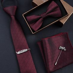 NINIRUSI Set: Neck Tie + Bow Tie + Tie Clip + Cufflinks +