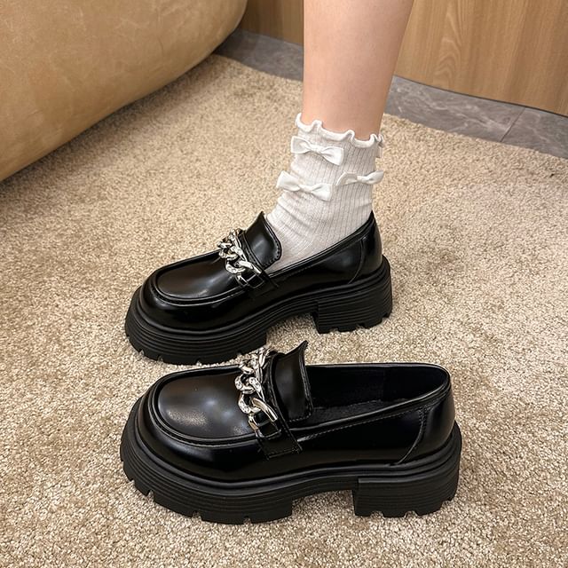 Nikao-Platform Plain Chain Accent Loafers