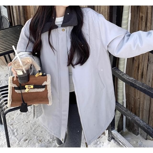 Trendycas-Plain Oversized Zip Jacket