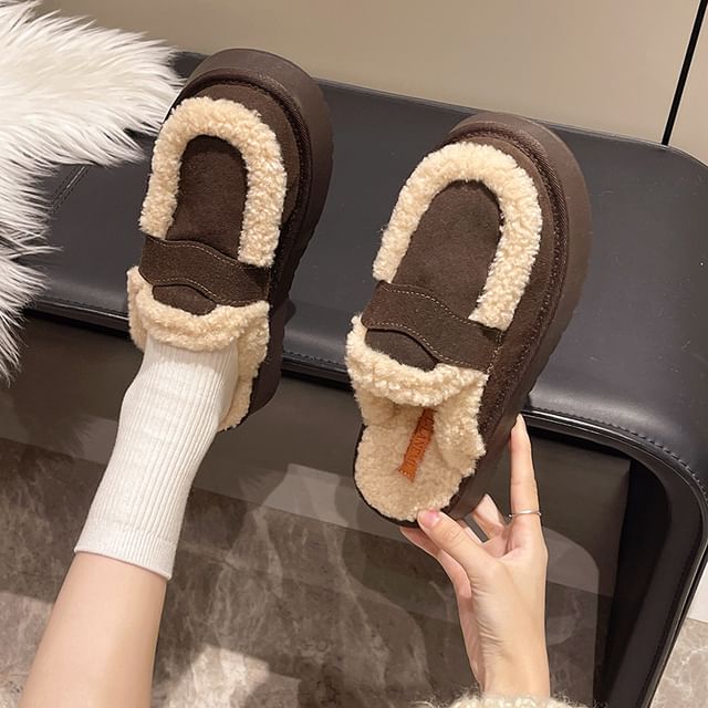 Asterisk-Platform Fleece-Lined Loafer Mules