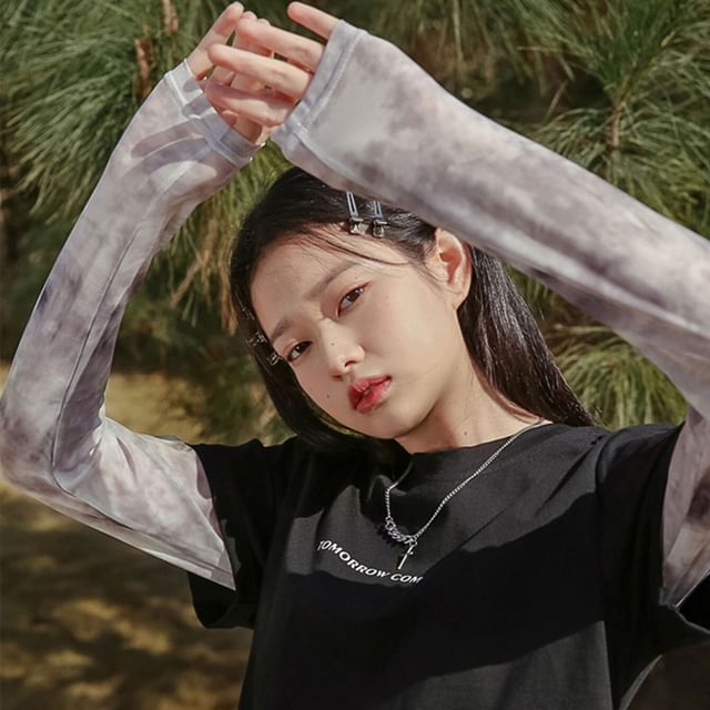 Essere-Long-Sleeve Round Neck Tie Dye Sheer Tee