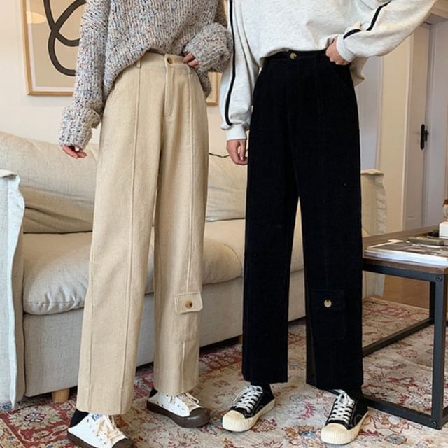 Sisyphi-High Rise Corduroy Straight Leg Pants