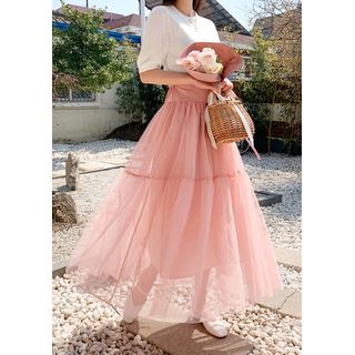 tulle overlay maxi dress