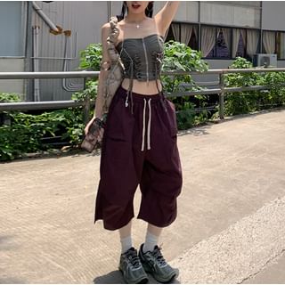 Denimot-Drawstring Waist Plain Shorts