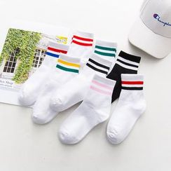 Kaffi - Striped Trim Crew Socks