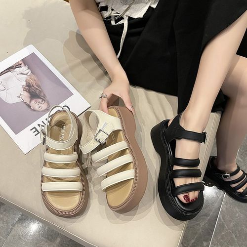 White PU Leather Platform Sandals Women Casual Back Strap Flat Sandals  Woman 2023 Summer Open Toe Non Slip Beach Shoes Plus Size - AliExpress