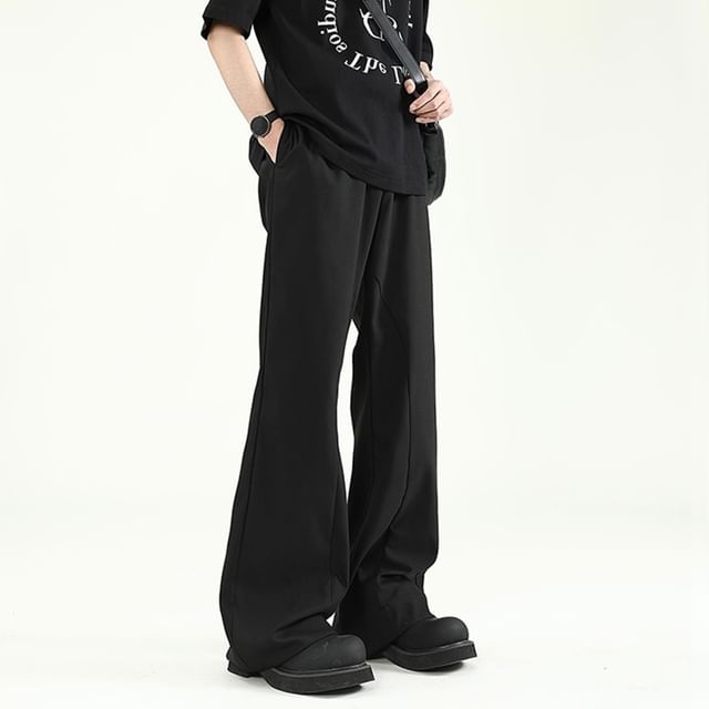 Zentrus-Mid Rise Plain Panel Flared Pants