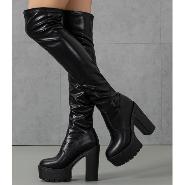 Niuna-Platform Chunky Heel Over-the-Knee Boots