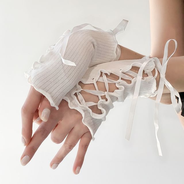 Lychee-Plain Lace-Up Arm Sleeves