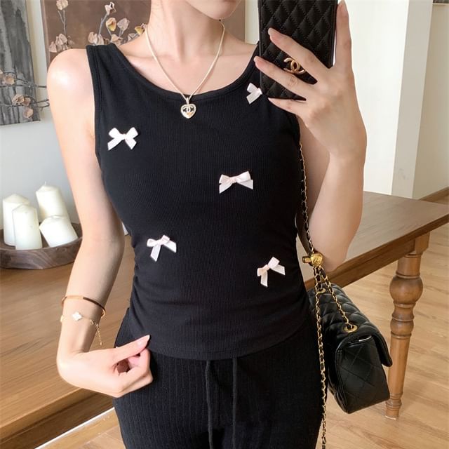 Maisee-Round Neck Bow Tank Top