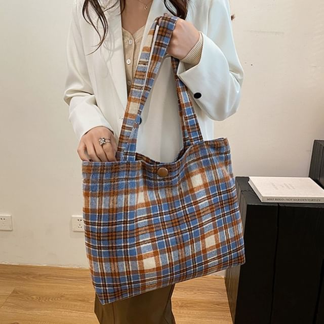 Indenis-Plaid Tote Bag