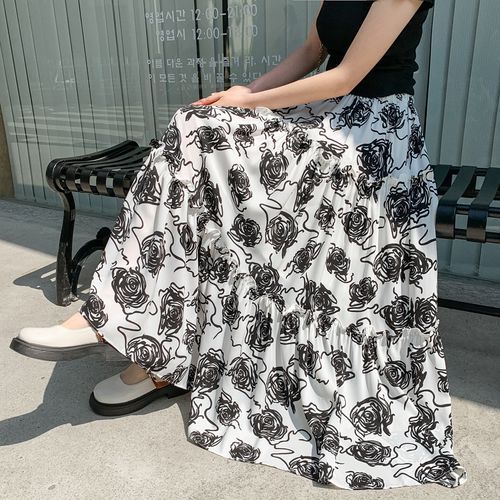 High waisted floral maxi clearance skirt black