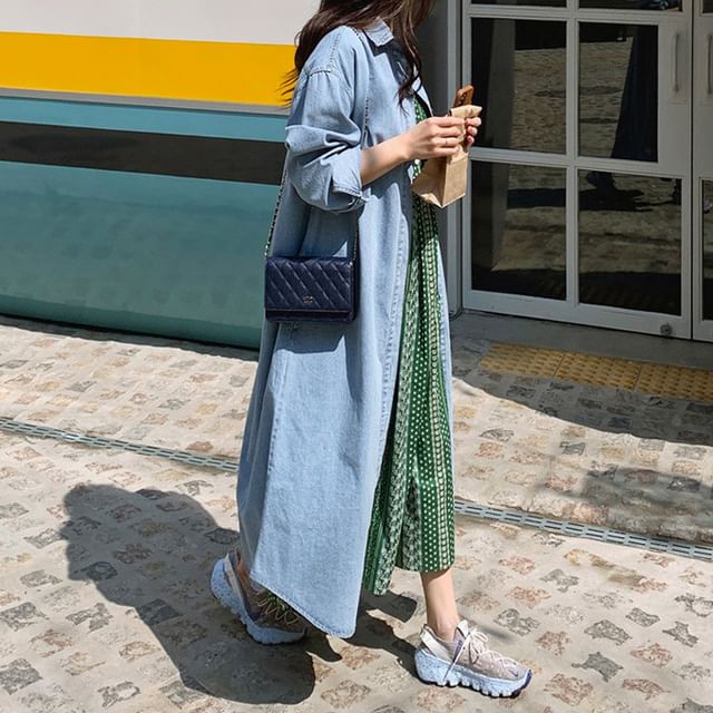 chinese dress ladies Womens Denim Maxi Shirtdress  Wash Lab Malibu Blue / M