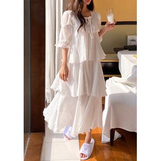 chuu Lace-Bib Ruffled Long Pajama Dress | YesStyle