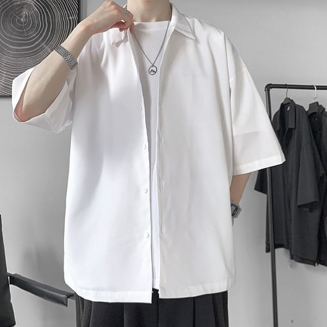 Femilina-Elbow-Sleeve Plain Shirt