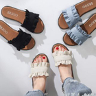 Shoeland - Ruffle Trim Slide Sandals