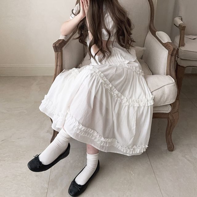 Glotto-Elastic Waist Ruffled Tiered Maxi Skirt