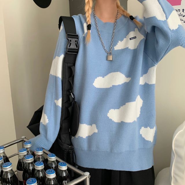 cloud print sweater